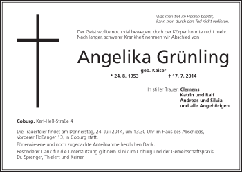 Anzeige von Angelika Grünling von MGO