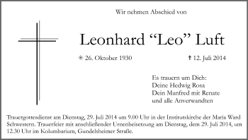 Anzeige von Leonhard Luft von MGO
