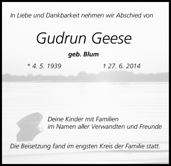 Anzeige von Gudrun Geese von MGO