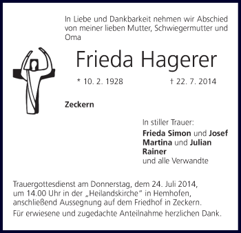 Anzeige von Frieda Hagerer von MGO