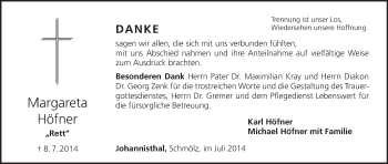 Anzeige von Margareta Höfner von MGO