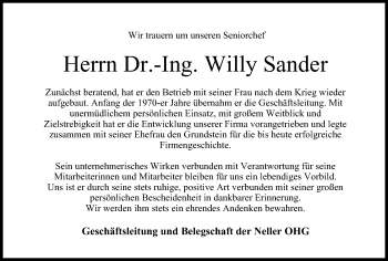 Anzeige von Willy Sander von MGO