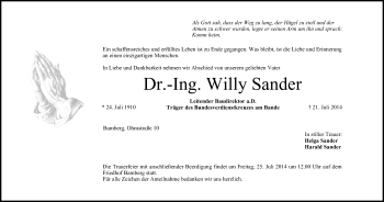 Anzeige von Willy Sander von MGO