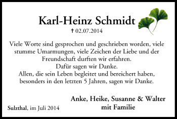 Anzeige von Karl-Heinz Schmidt von MGO