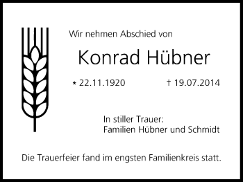 Anzeige von Konrad Hübner von MGO