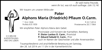 Anzeige von Alphons Maria Pflaum von MGO