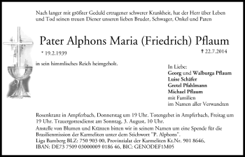Anzeige von Alphons Maria Pflaum von MGO