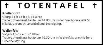 Anzeige von Totentafel vom 25.07.2014 von MGO