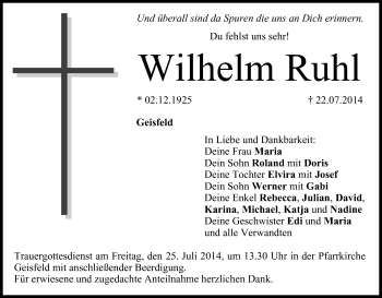 Anzeige von Wilhelm Ruhl von MGO