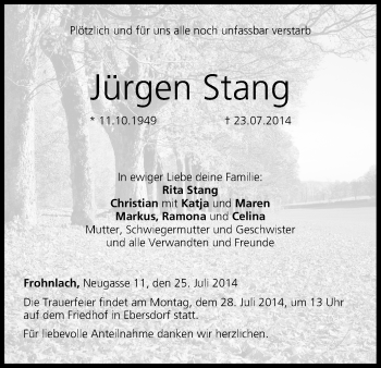 Anzeige von Jürgen Stang von MGO