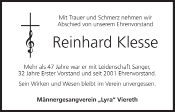 Anzeige von Reinhard Klesse von MGO