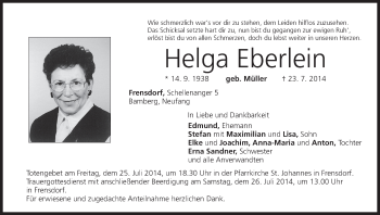 Anzeige von Helga Eberlein von MGO