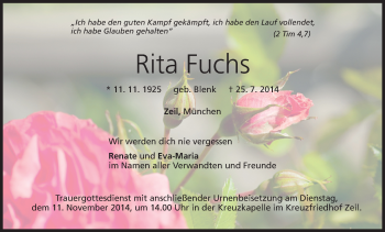 Anzeige von Rita Fuchs von MGO