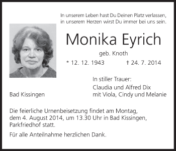 Anzeige von Monika Eyrich von MGO