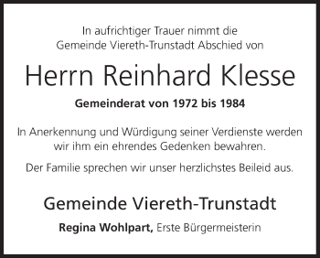 Anzeige von Reinhard Klesse von MGO