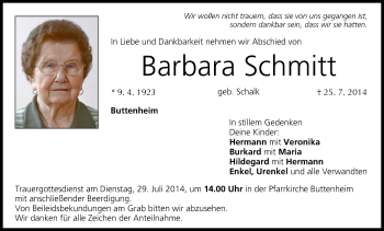 Anzeige von Barbara Schmitt von MGO