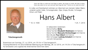 Anzeige von Hans Albert von MGO