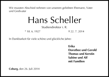 Anzeige von Hans Scheller von MGO