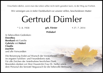 Anzeige von Gertrud Dümler von MGO