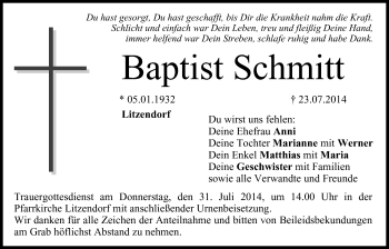 Anzeige von Baptist Schmitt von MGO