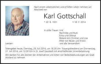 Anzeige von Karl Gottschall von MGO