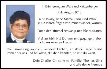 Anzeige von Waltraud Katzenberger von MGO