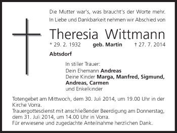 Anzeige von Theresia Wittmann von MGO