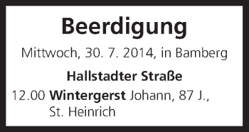 Anzeige von Beerdigung vom 30.07.2014 von MGO