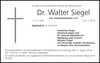 Anzeige von Walter Siegel von MGO