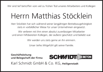 Anzeige von Matthias Stöcklein von MGO