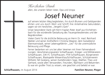 Anzeige von Josef Neuner von MGO