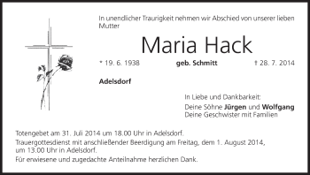 Anzeige von Maria Hack von MGO