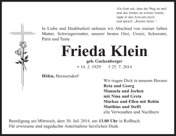 Anzeige von Frieda Klein von MGO