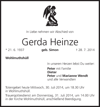 Anzeige von Gerda Heinze von MGO
