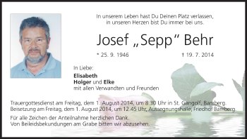 Anzeige von Josef Behr von MGO
