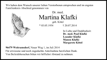 Anzeige von Martina Klafki von MGO