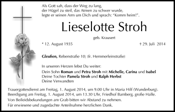 Anzeige von Lieselotte Stroh von MGO