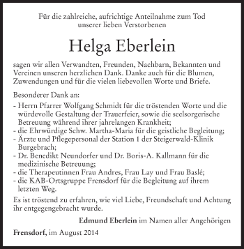 Anzeige von Helga Eberlein von MGO