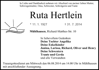 Anzeige von Ruta Hertlein von MGO