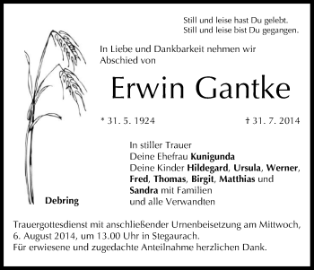 Anzeige von Erwin Gantke von MGO