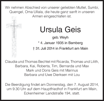 Anzeige von Ursula Geis von MGO
