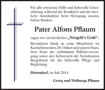 Anzeige von Alfons Pflaum von MGO