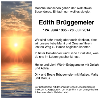 Anzeige von Edith Brüggemeier von MGO