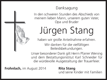 Anzeige von Jürgen Stang von MGO