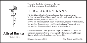 Anzeige von Alfred Backer von MGO