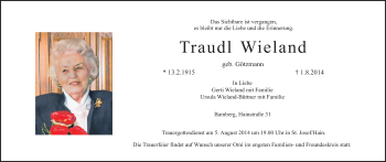 Anzeige von Traudl Wieland von MGO
