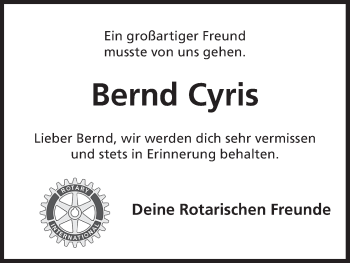 Anzeige von Bernd Cyris von MGO