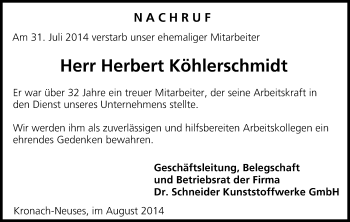 Anzeige von Herbert Köhlerschmidt von MGO