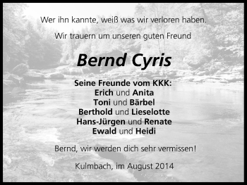 Anzeige von Bernd Cyris von MGO