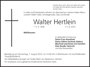Anzeige von Walter Hertlein von MGO